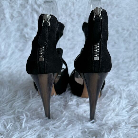 Alexander McQueen Black Suede Strappy Platform Sandals with Horn Heel Size 37.5 - Picture 7 of 11